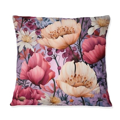 Designart "Pink And Purple Watercolor Floral Pattern I" Floral Printed Throw Pillow