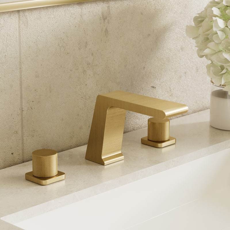 GRANDJOY 3-Hole Widespread Bathroom Sink Faucet 2-Handle High-Pressure Spout Vessel Sink Faucet - Brushed Gold