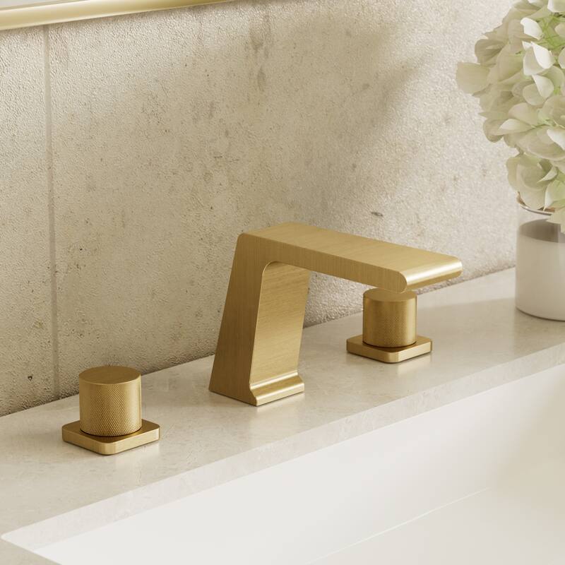 GRANDJOY 3-Hole Sink Faucet Waterfall 2-Handle Bathroom Sink Faucets - Brushed Gold