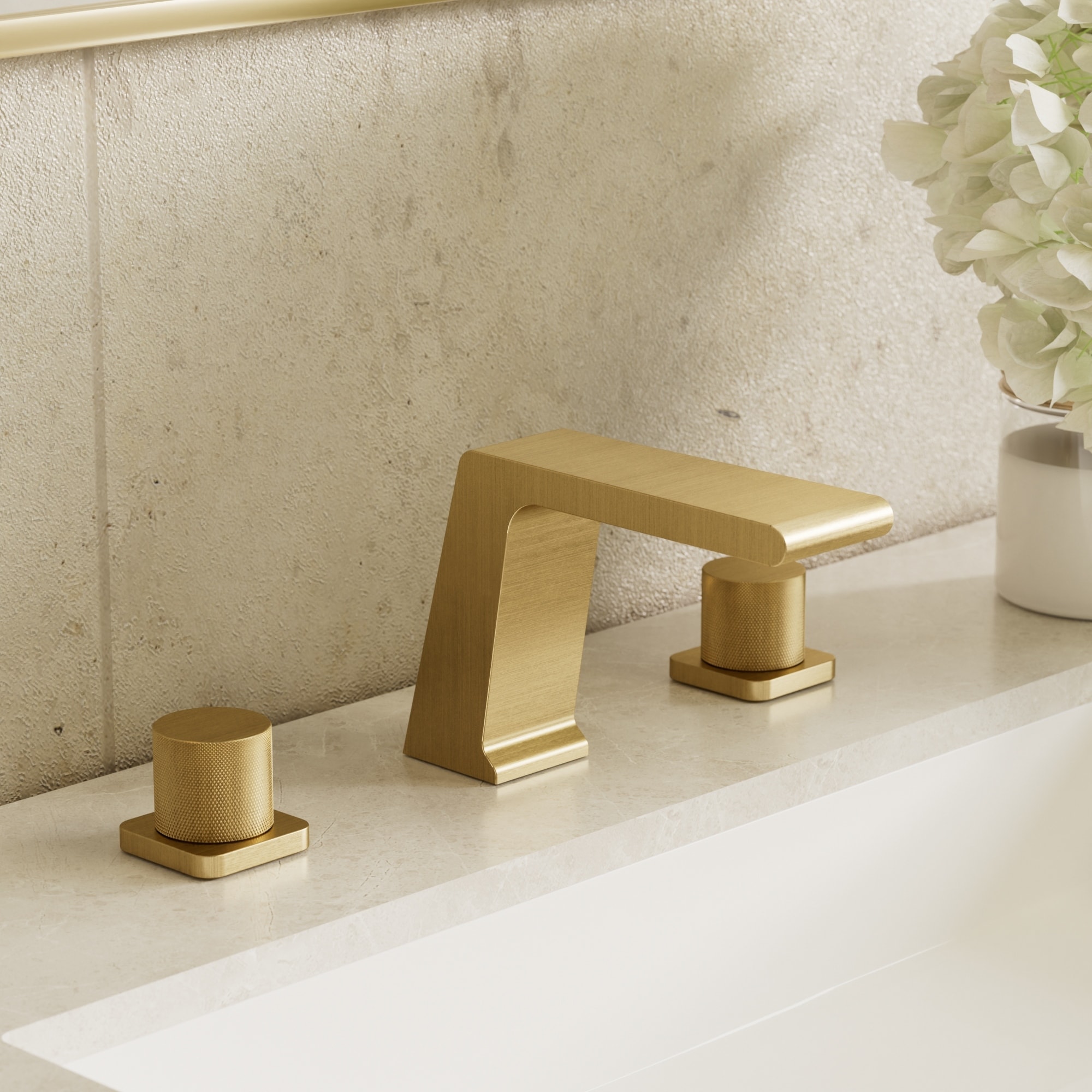 GRANDJOY 3-Hole Waterfall Bathroom Sink Faucet with Dual Handles, Widespread Installation
