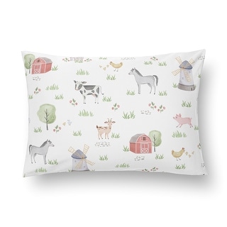 Sweet Jojo Designs Farm Animals Boy Girl Unisex/Gender Neutral Toddler Pillow with Pillowcase 13x18 in. Watercolor Farmhouse Cow