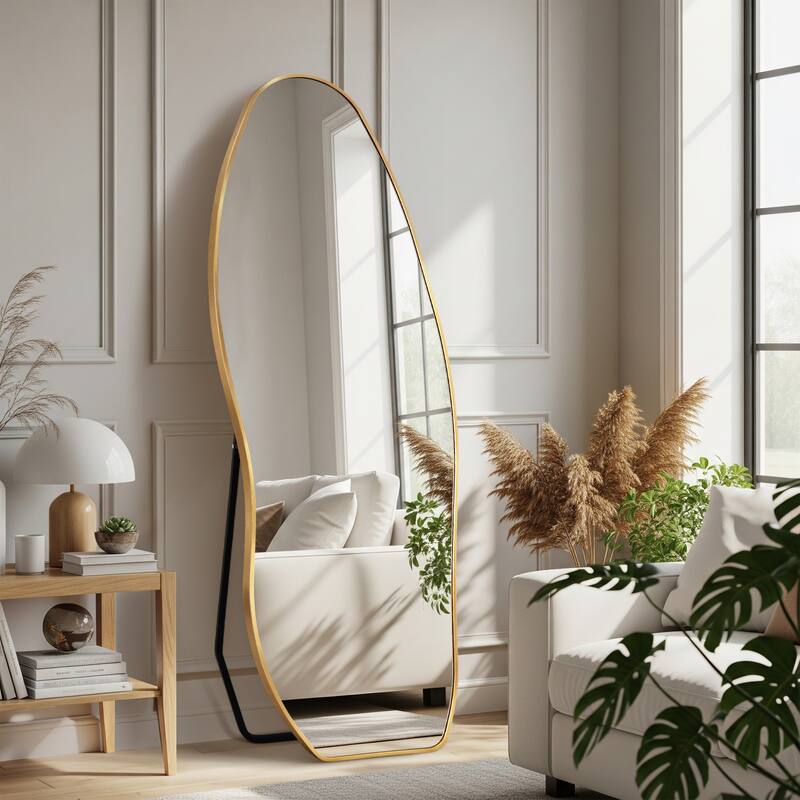 Aluminum Alloy Irregular Full-Length Floor Mirror-Freestanding, Wall-Mounted or Leaning - 24x63