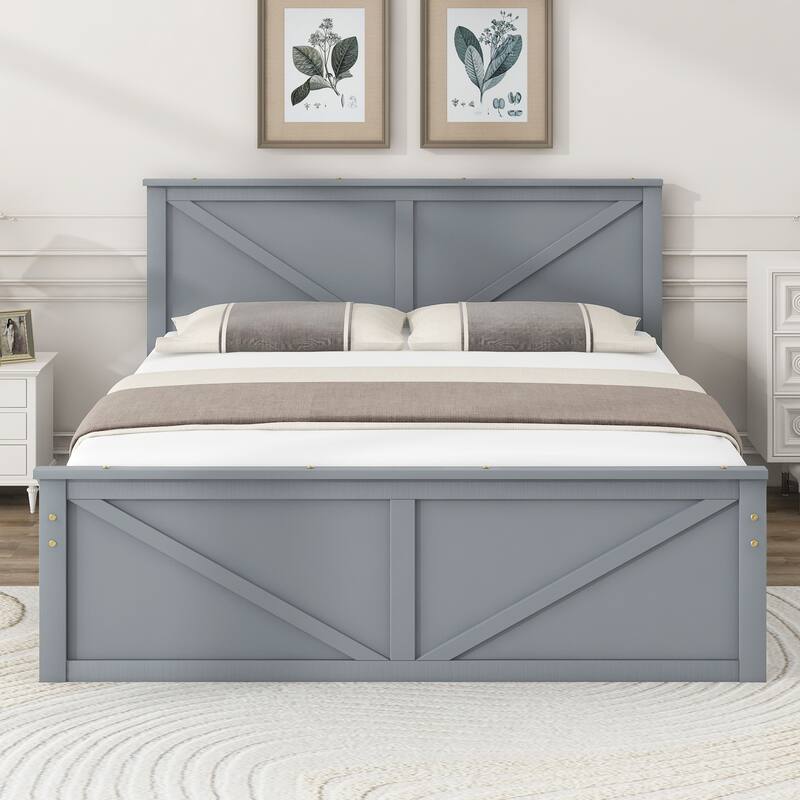 Queen Wooden Platform Bed with 4 Storage Drawers, Headboard, and Support Legs, Durable Pine Wood Frame