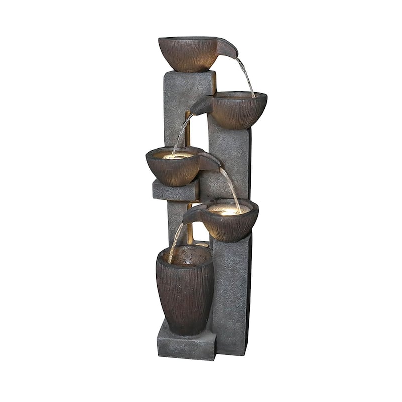 5-Tier Outdoor Water Fountain with LED Lights, 39'' Garden Decor