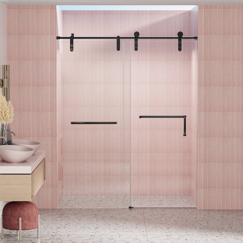 Frameless Shower Door, Single Sliding Shower Door - Black