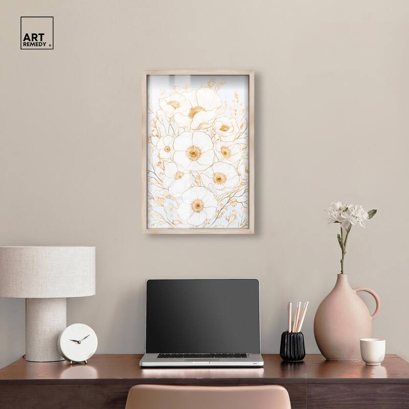White and Gold Poppies II Shadowbox by Art Remedy