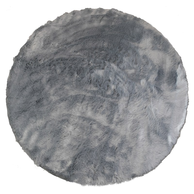 Aurora Grey Round imitative Fur Area Rug 4 Foot Wide - 4' Round - 4' Round