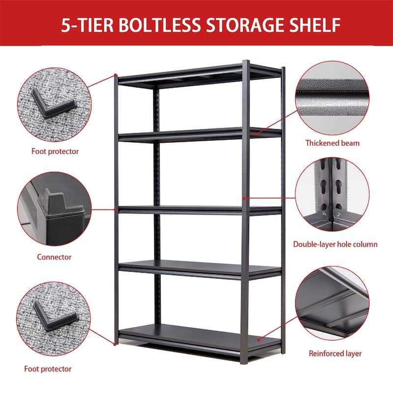 5 Tier Metal Shelves for Storage Garage Shelving 2000LBS Heavy Duty