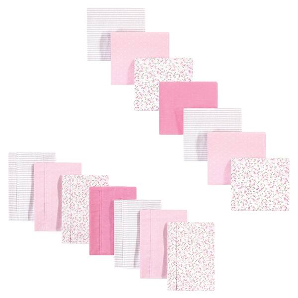 slide 1 of 1, Hudson Baby Infant Girl Cotton Flannel Burp Cloths and Receiving Blankets, 14-Piece Set, Pink Peony, One Size One Size - Pink Peony