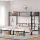 preview thumbnail 2 of 10, Black Metal Triple Bunk Bed, Twin Over Twin & Twin XL Over Twin with Guardrails