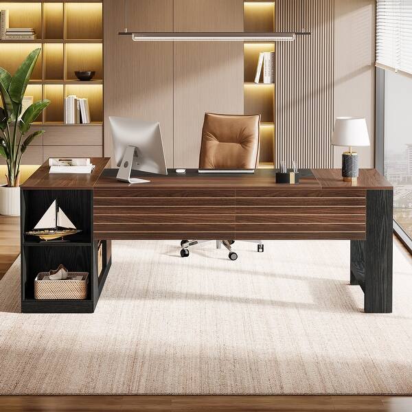 78 Inch L Shaped Executive Desk with Drawers for Home Office - Bed Bath ...