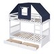 preview thumbnail 13 of 25, Twin Over Twin Solid Pine Wood House-Shaped Bunk Bed with Tent, Drawers, Convertible to 2 Beds