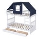 preview thumbnail 4 of 7, White+Blue Twin over Twin Bunk Bed Wood Bed with Tent and Drawers