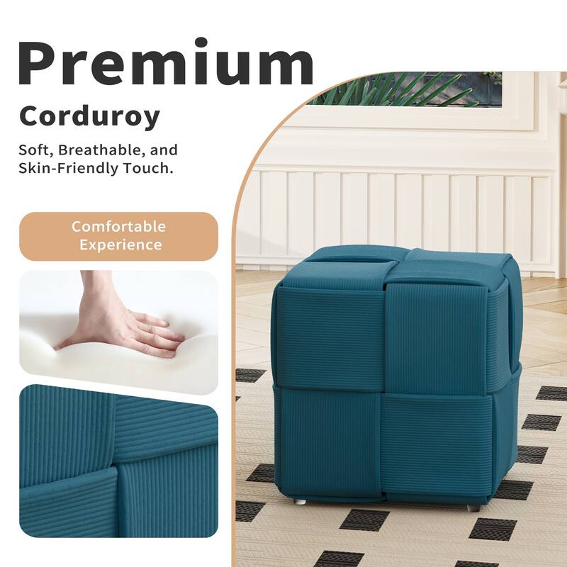 Ottoman Foot Rest Soft and Comfortable Ottoman Square Corduroy Woven Design Sofa Stool