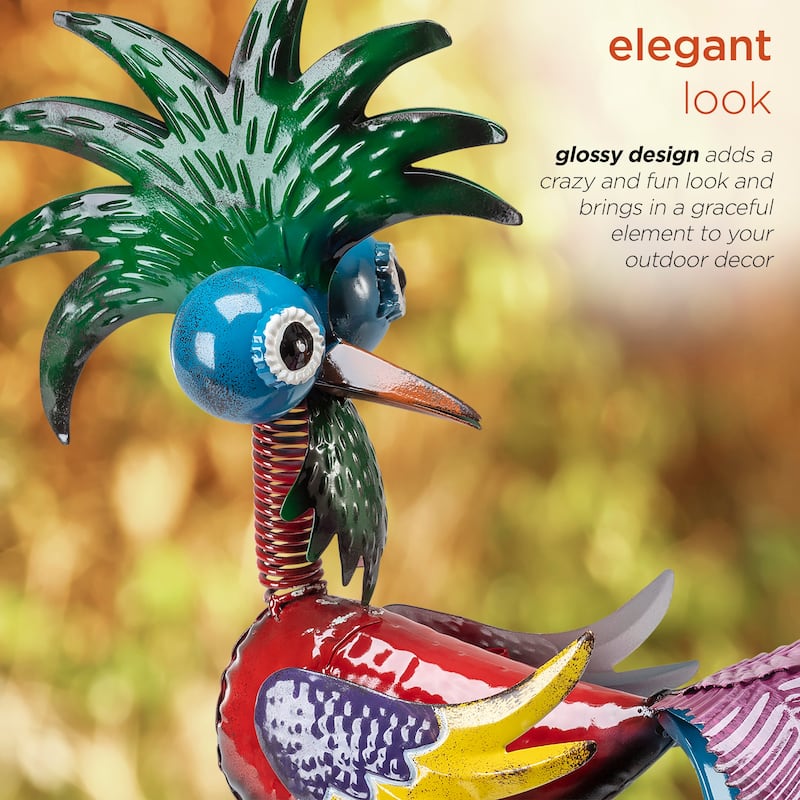 Alpine Corporation 19" Tall Indoor/Outdoor Wild Tropical Metal Rooster Yard Statue Decoration, Multicolor