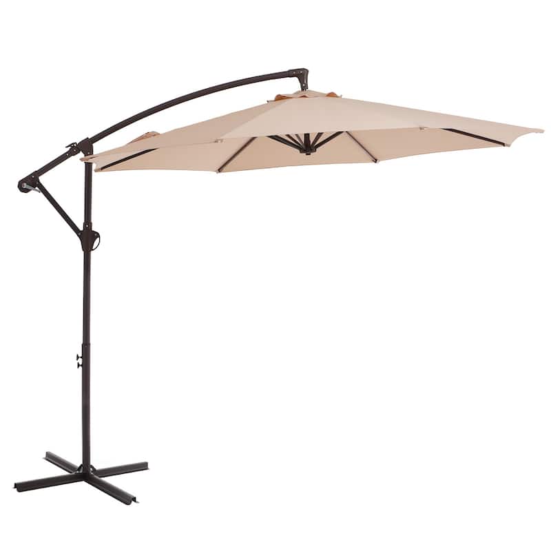 10ft Steel Crank Lift Hanging Offset Cantilever Umbrella - Beige