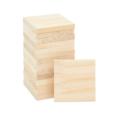 Bright Creations 15 Pack Unfinished Wooden Coaster Wood Square Cutout Tiles for DIY Crafts 2x2"