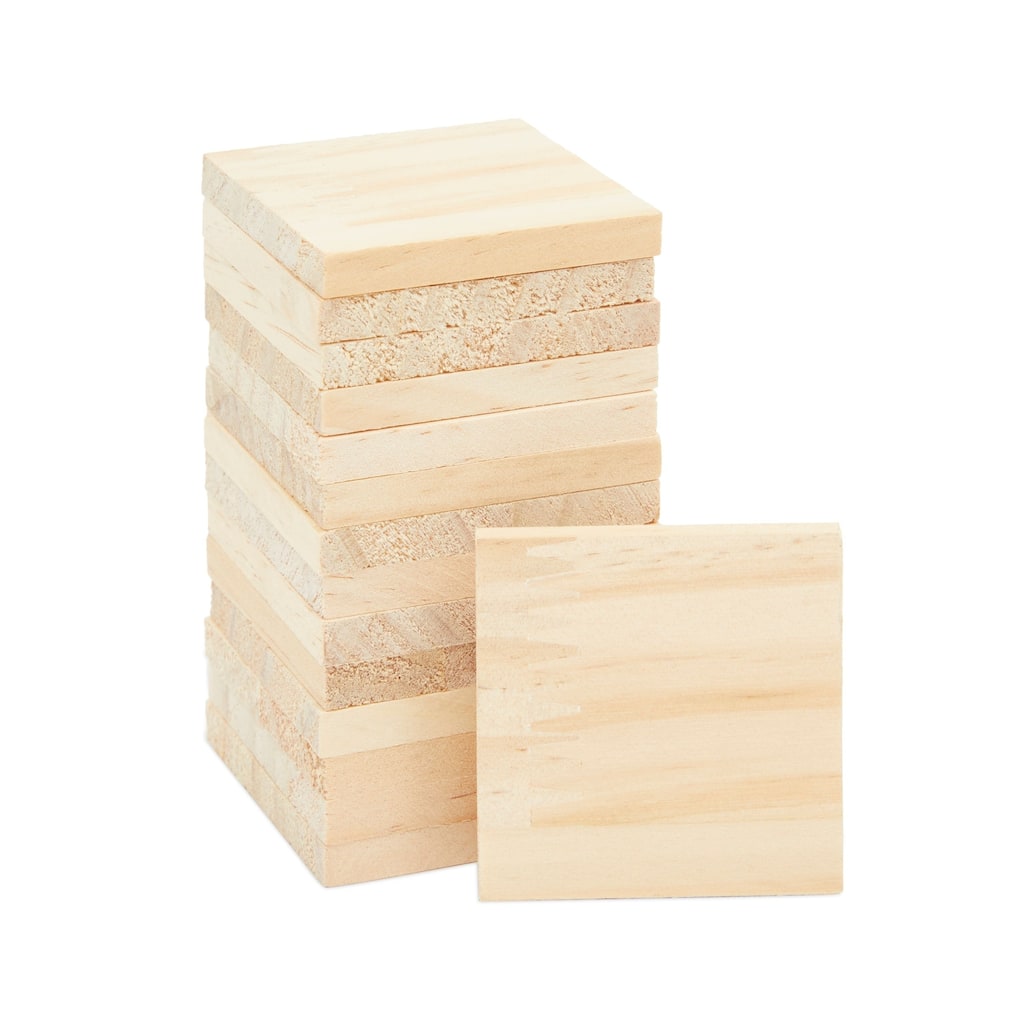 Bright Creations 15 Pack Unfinished Wooden Coaster Wood Square Cutout Tiles for DIY Crafts 2x2"