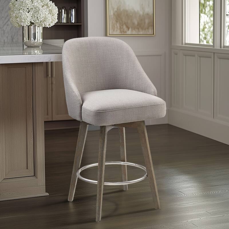 Madison Park Pearce Swivel Upholstered Counter Stool with Solid Wood Legs & Metal Footrest