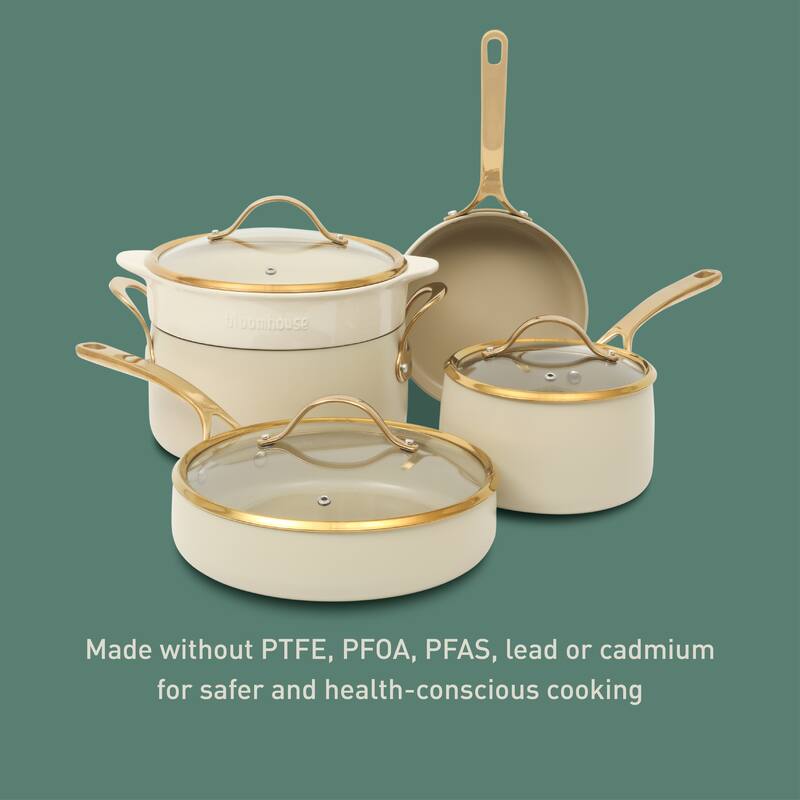 Bloomhouse 8 Piece Pots and Pans Heavy Duty Aluminum Premium PFA Free Ceramic Nonstick - Almond Cream