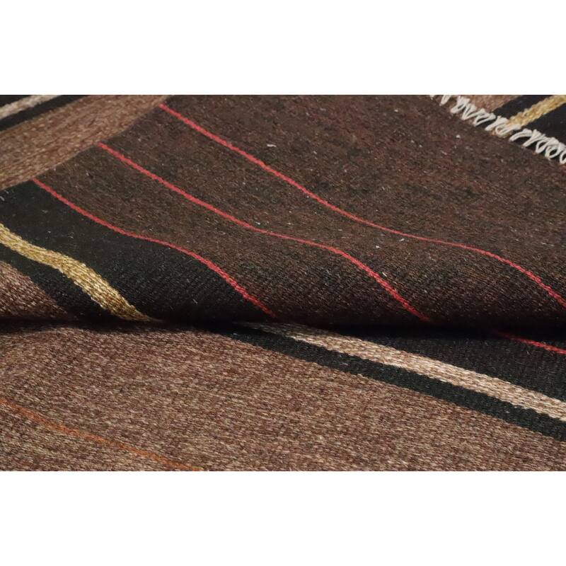 Hand Woven Oriental 100% Wool Carpet Southwestern Tribal Brown Kilim Area Rug - 10' 5'' X 6' 6''