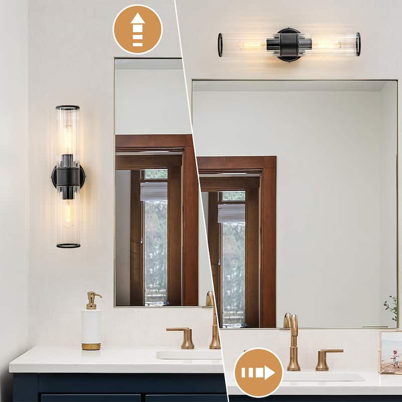 Starsky 2-Lights Modern Bathroom Vanity Light Wall Sconce with Glass Shade