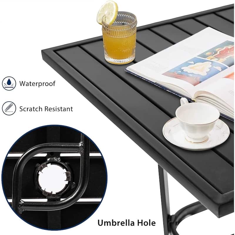 Suncrown 39'' Height Outdoor Patio Square Metal Slatted Top Bar Bistro Table with 1.57" Umbrella Hole