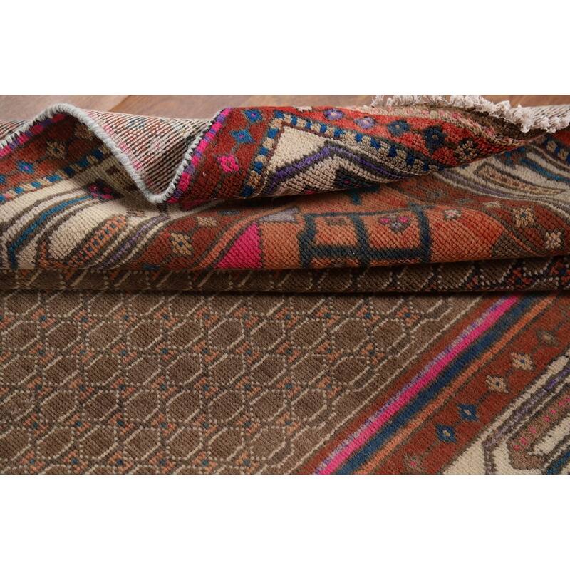 Brown Koliaei Vintage Persian Runner Rug Hand-Knotted Wool Carpet - 3'9" x 11'5"