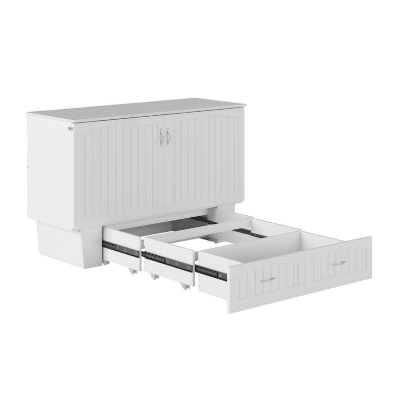 Sydney Queen Murphy Bed Chest with 6" Mattress, Storage Drawer & Built-In Charger in White