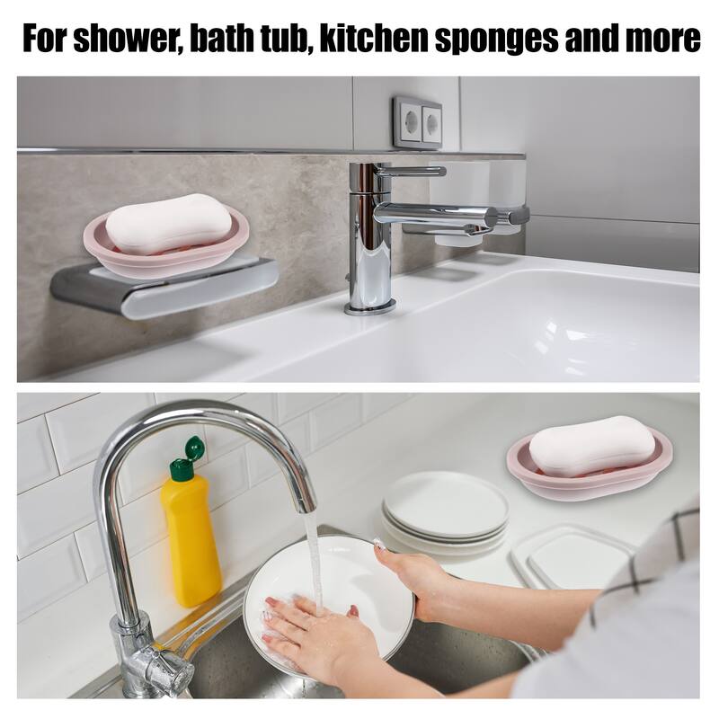 Soap Dish Soap Cleaning Storage for Home Bathroom Plastic 13x9.5cm - Pink