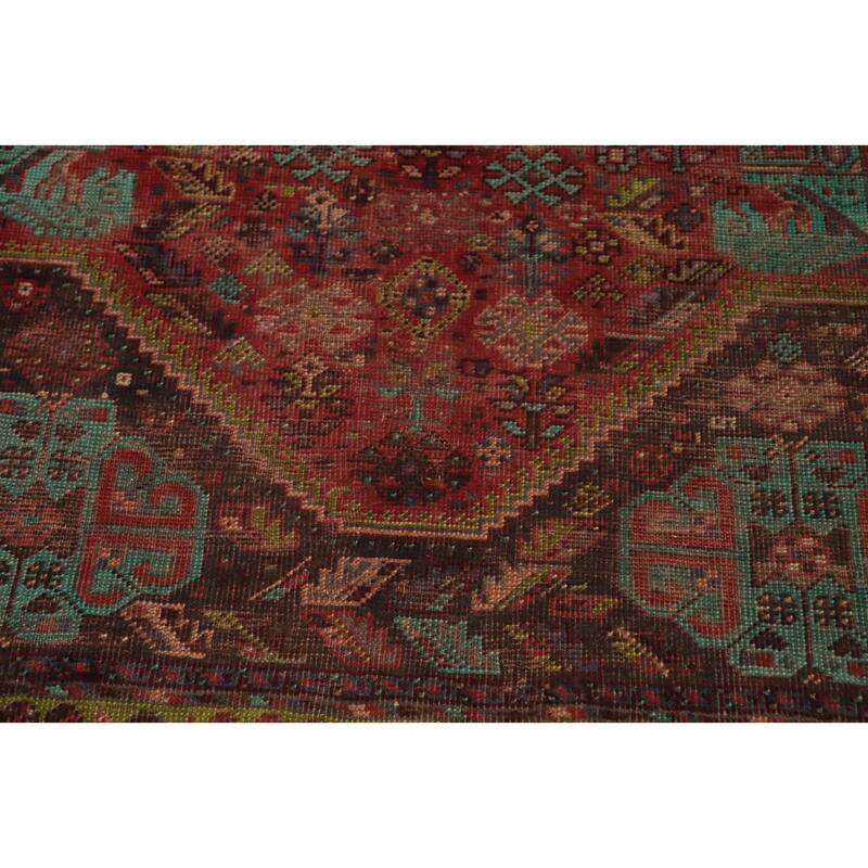 Hand Knotted Oriental 100% Wool Carpet Traditional Tribal Red Qashqai Area Rug - 8' 0'' X 5' 0''