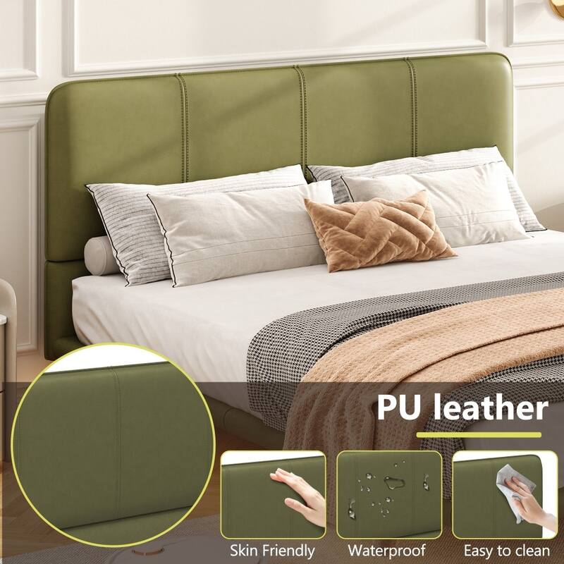 Modern PU Leather Platform Floating Bed with LED Light