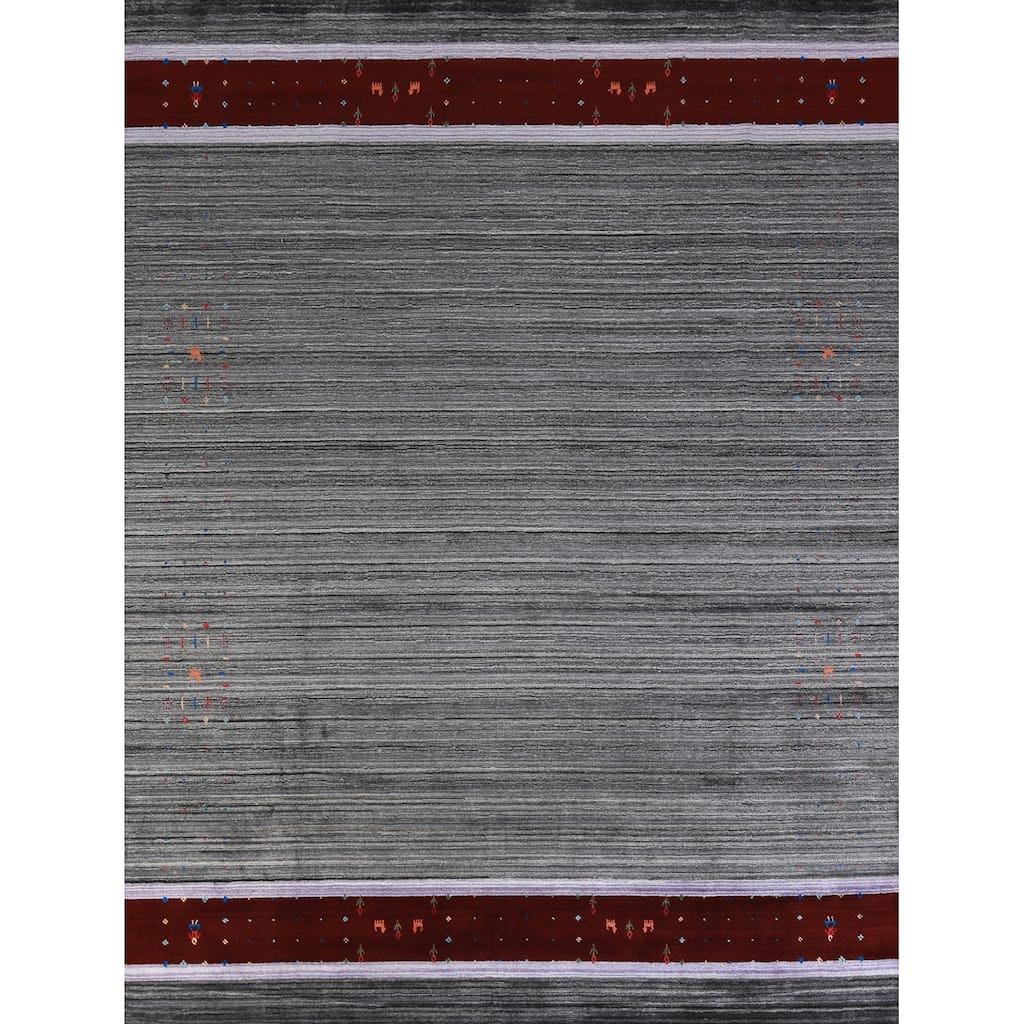 Hand Knotted Oriental 100% Wool Carpet Tribal Tribal Greys & Charcoal Gabbeh Area Rug - 10' 1'' X 8' 3''