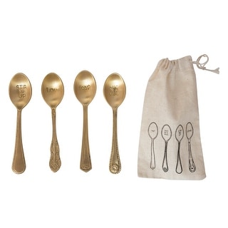 Creative Co-Op Farmhouse Brass Spoons With Bee Handles In Drawstring Bag, Brass Finish