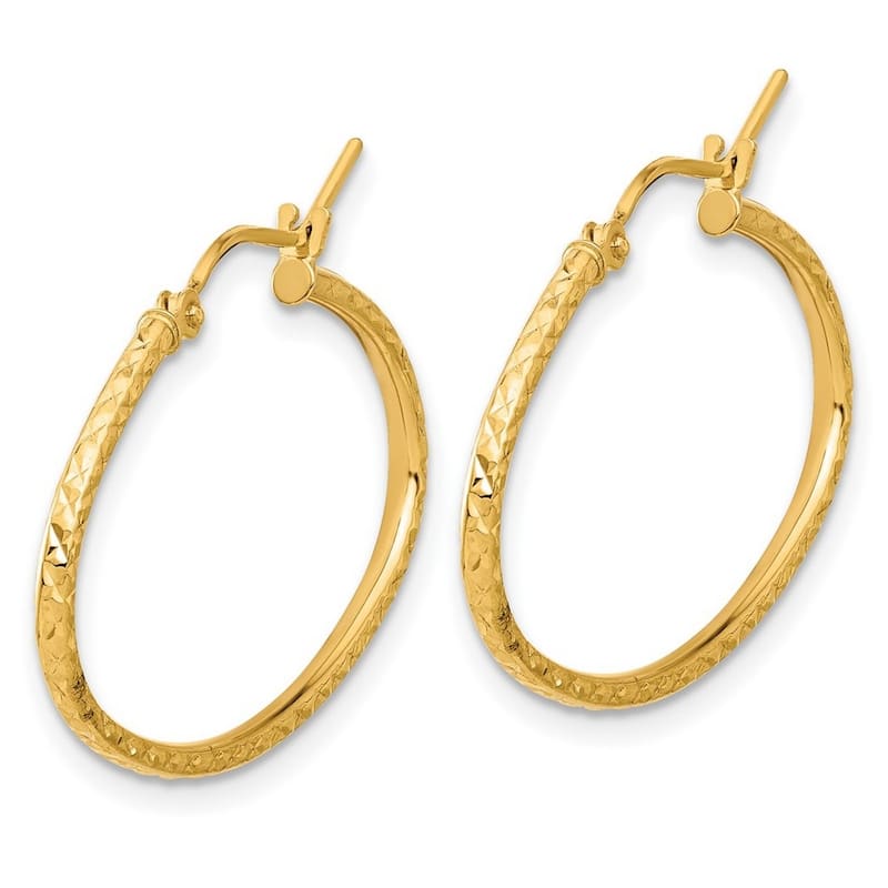 Curata 14k Yellow Gold Polished and Sparkle Cut Oval Hoop Earrings - 21.4x30.7mm