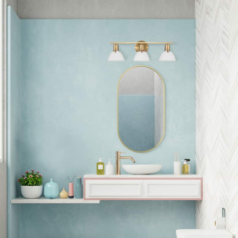 Cooper Metal 3-Light Vanity Light with Etched Glass Shades - 7.0"L x 24.0"W x 7.6"H