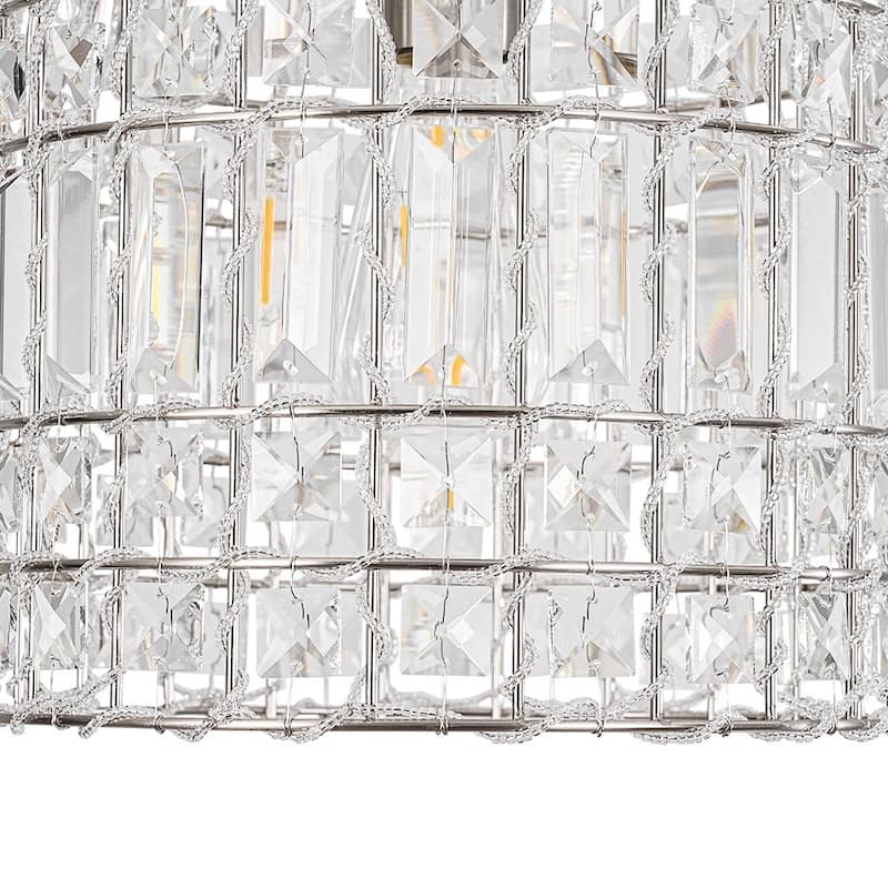 Vintage Glam Crystal Bird Cage Lantern Chandelier - Distressed Brass