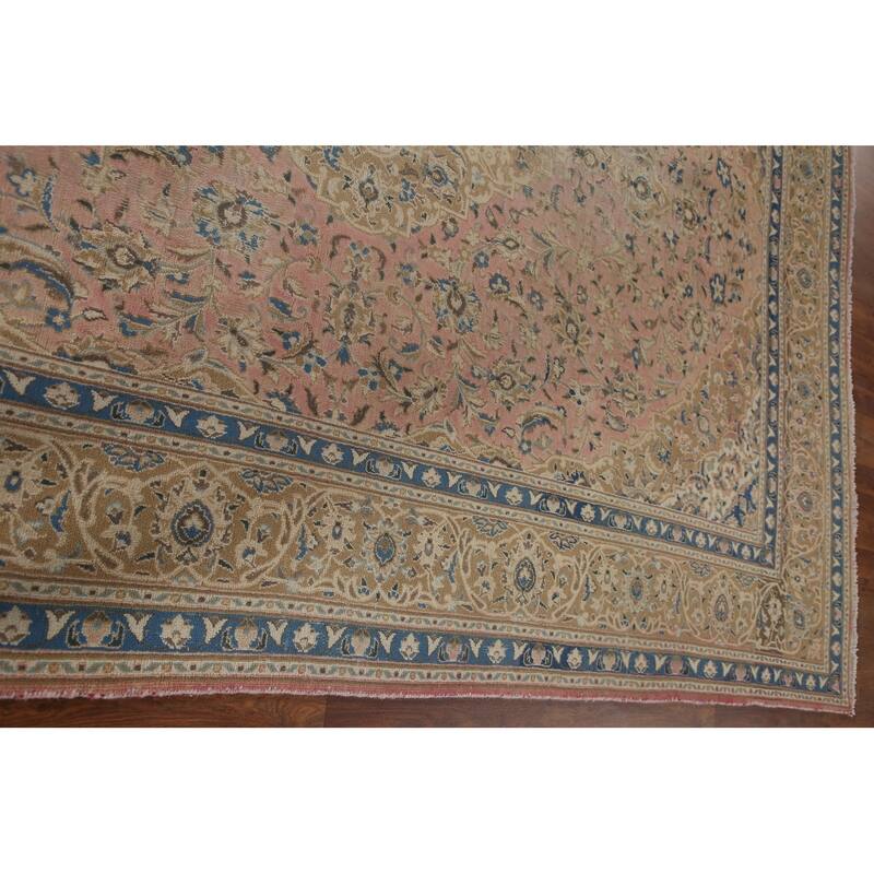 Vegetable Dye Distressed Mashad Persian Rug Antique Handmade Wool Carpet - 7'10" x 10'9"