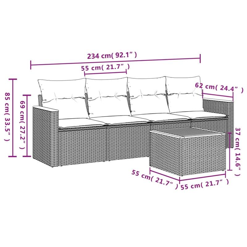 vidaXL Patio Sofa Set with Cushions Outdoor Conversation Furniture Poly Rattan