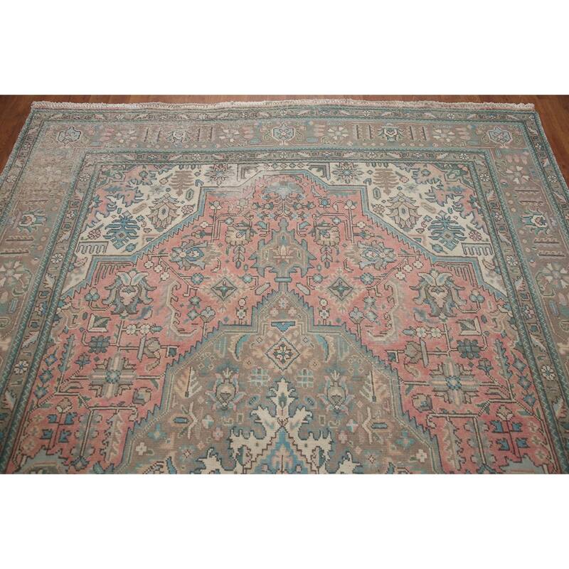 Hand Knotted Oriental 100% Wool Carpet Traditional Medallion Pink Tabriz Area Rug - 9' 7'' X 6' 7''