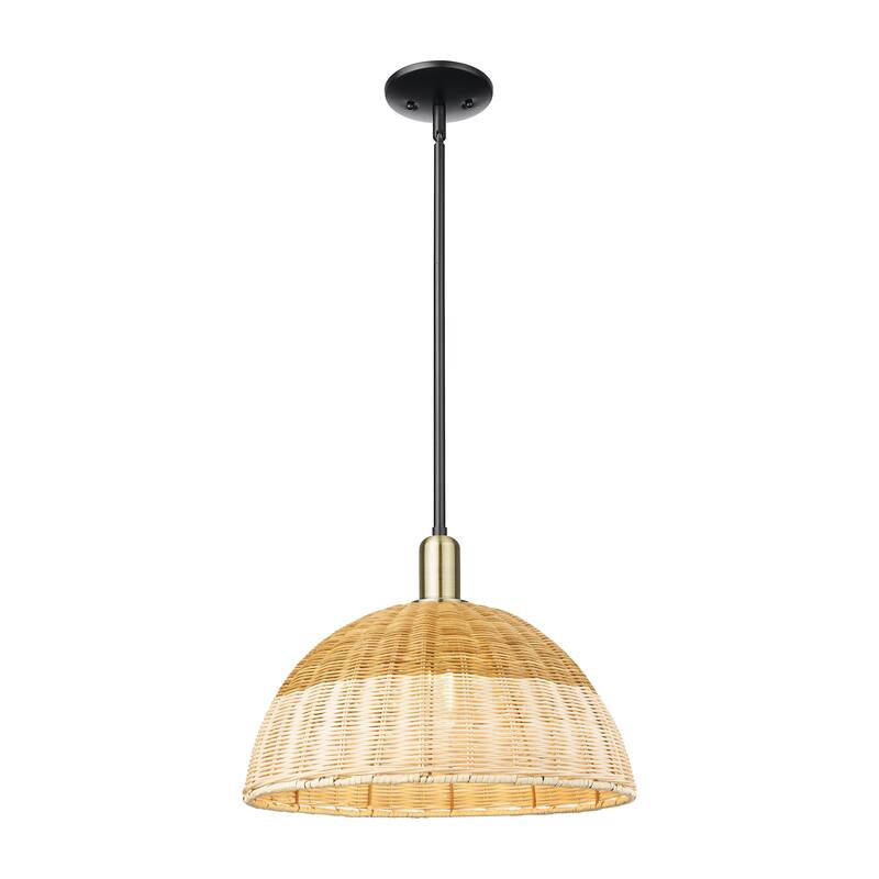 Innovations Lighting Downtown Urban - Natural Ballston Dome - 1 Light Stem Hung Mini Pendant with Basketweave Shade