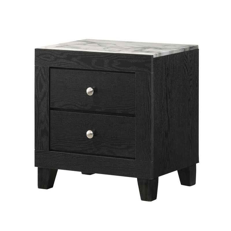Black/White 2 Drawer 21.5 in. W Nightstand with Sturdy Knob Pulls