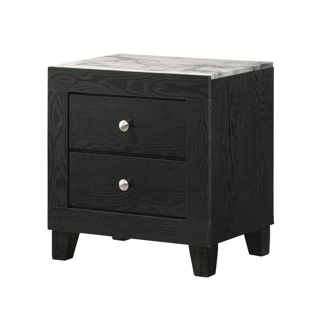 Black/White 2 Drawer 21.5 in. W Nightstand with Sturdy Knob Pulls