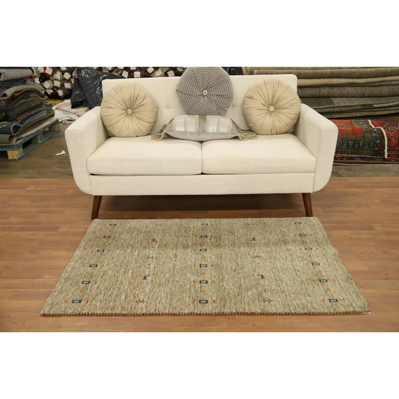 Hand Knotted Oriental 100% Wool Carpet Tribal Animal Pictorial Beige & Ivories Gabbeh Area Rug - 4' 10'' X 3' 0''