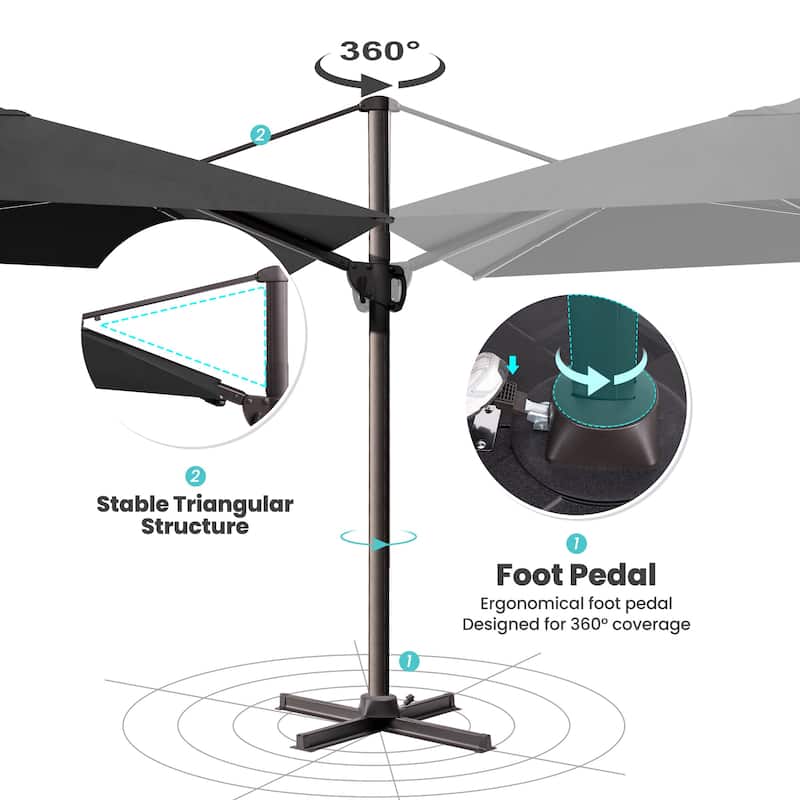9 x 12 ft Outdoor Luxury Patio Cantilever Offset Umbrella with Base Stand