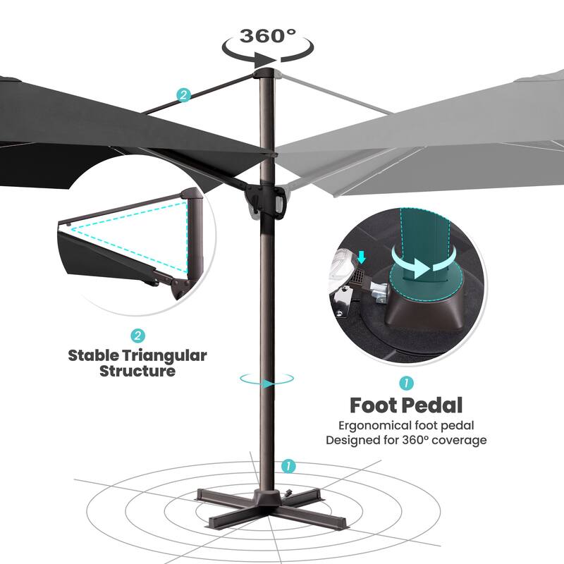 9 x 12 ft Outdoor Shade Parasol Patio Cantilever Offset Umbrella, No Base