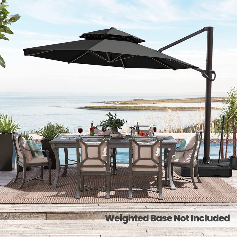 Crestlive Products 11.5' Double Top Round Patio Cantilever Offset Umbrella With Cross Base