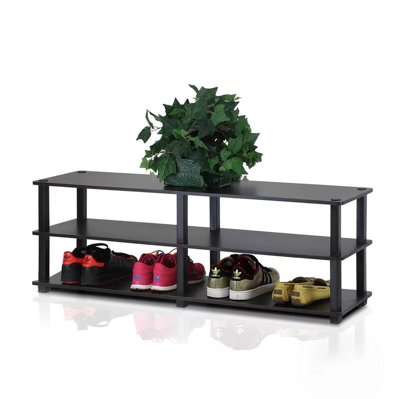 Espresso Black Composite Wood Shoe Rack with 3 Shelves and 18 Pairs Capacity - 15.4'' H x 47.2'' W x 11.6'' D