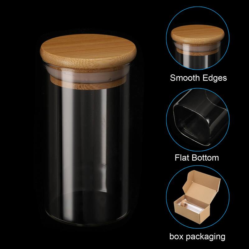2Pcs 19oz Glass Jar with Airtight Bamboo Lid Glass Kitchen Container (20x6.6cm) - Transparent