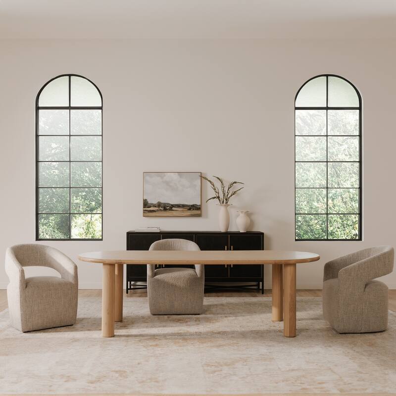 NADAAL STUDIOS Bailey, Rolling Dining Chairs Solid Wood with Performance Boucle Upholstery, White